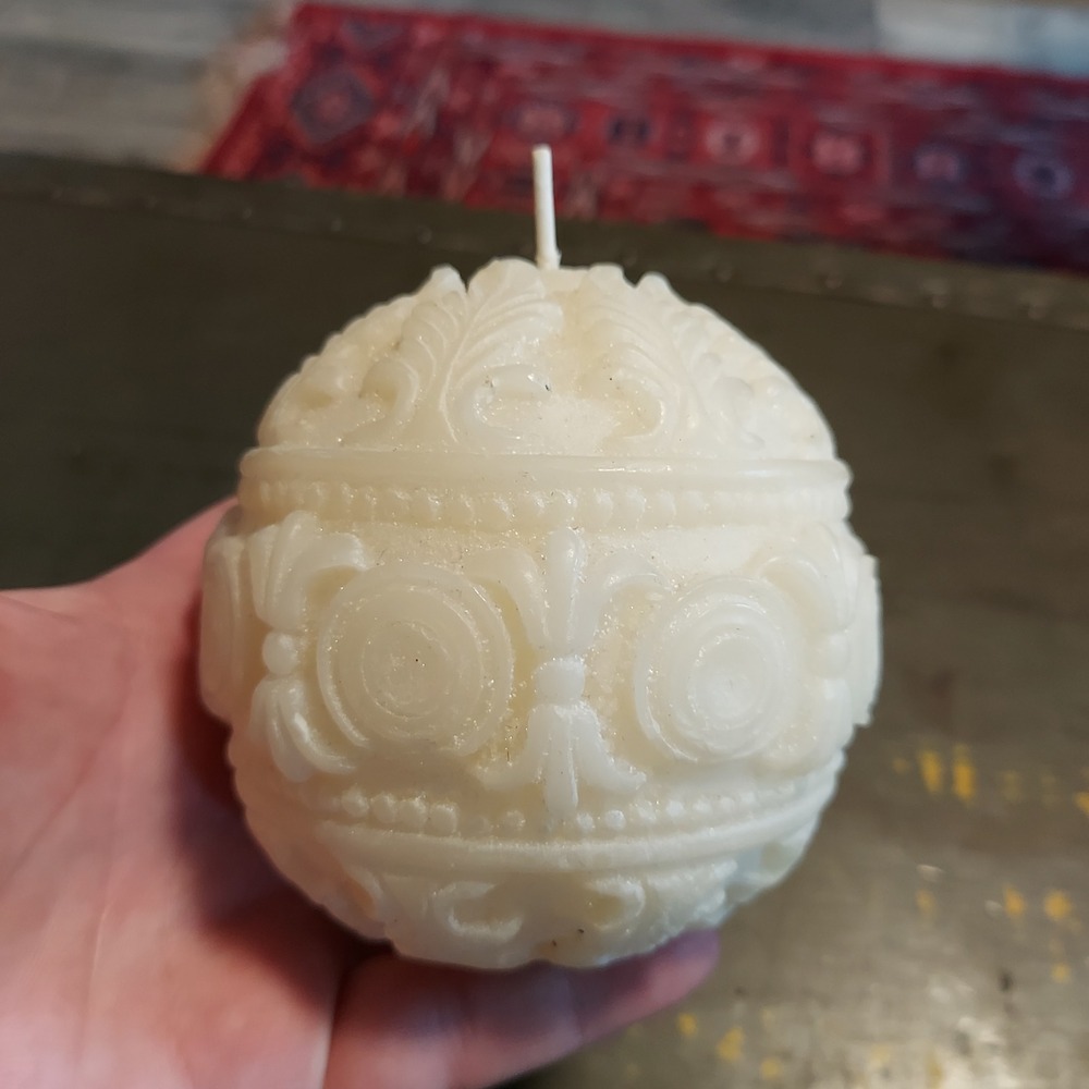 Big Dipper Wax Works 100% Pure Beeswax Carved Sphere Candle 4x4 Ivory 50hr Burn